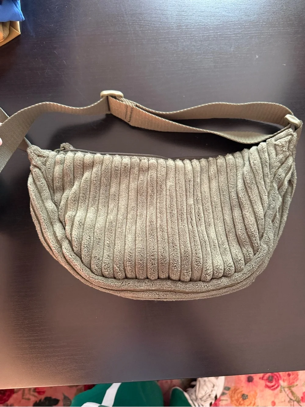 OLIVE green wide whale corduroy crescent knit fanny pack, hip bag